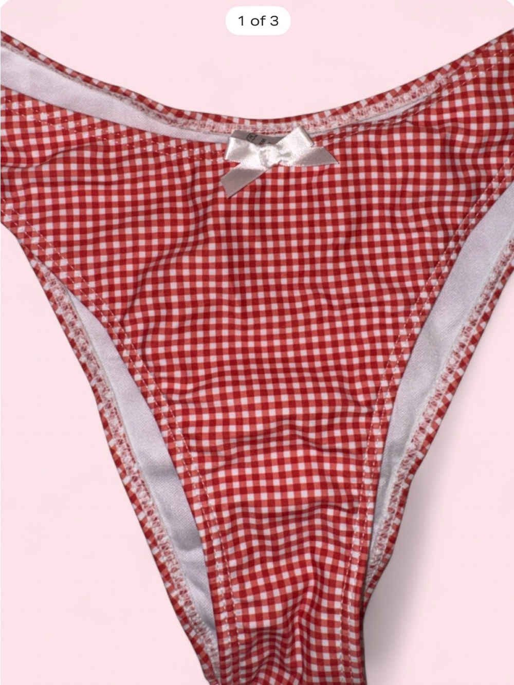 Red Gingham Women's Bikini bottom with Satin Trim